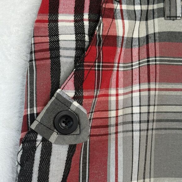 GB Red Plaid Cargo Shorts Mens Size 42 Regular Fit Flat Front Button Zip - Picture 6 of 16